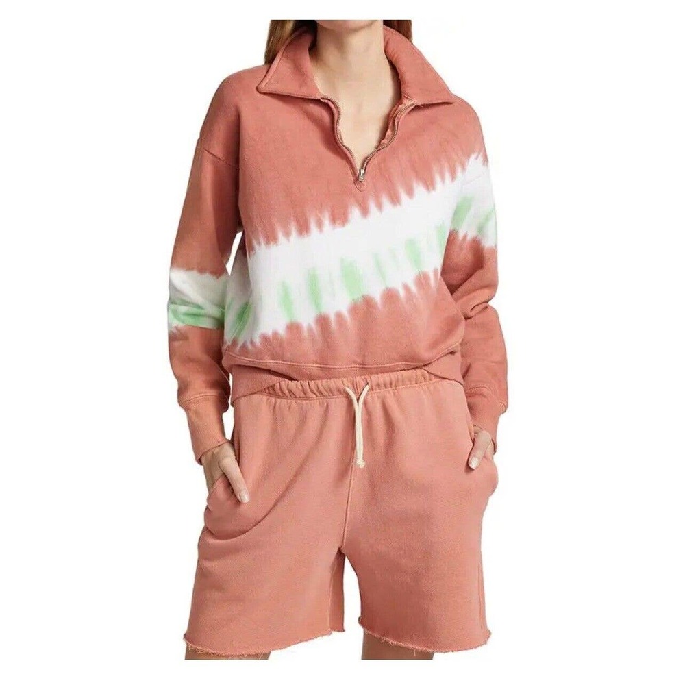 Re/Done X Hanes 70s Retro Half Zip Sweatshirt in Clay/Green Tie Dye Size Small